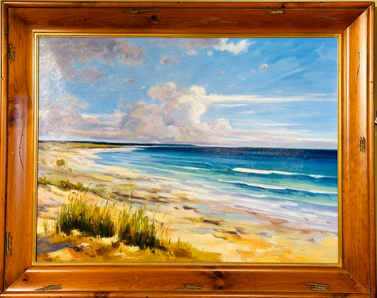 The Beach, Original Oil on Canvas by H. Cole, Framed