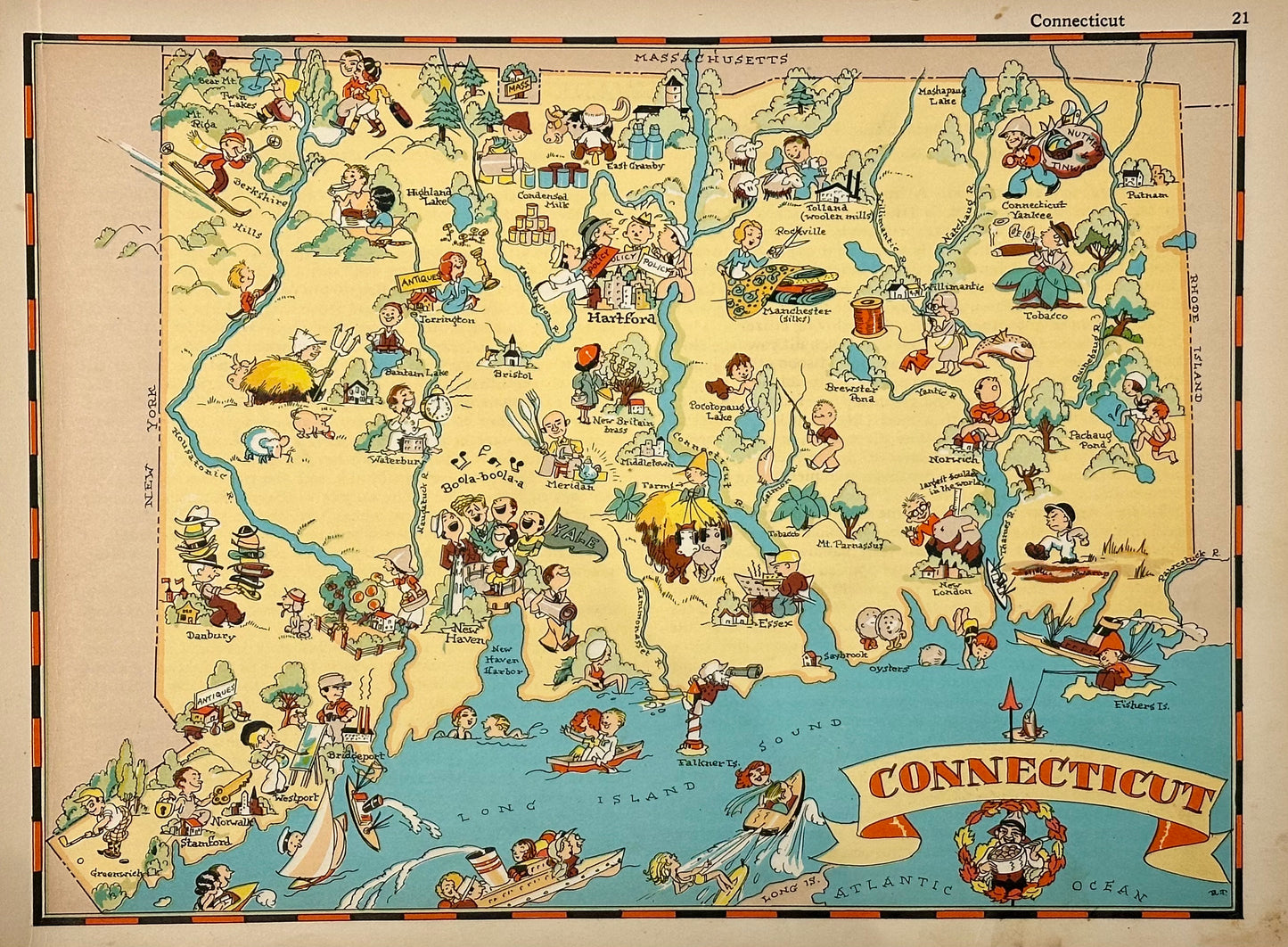 Vintage Map of Connecticut, 1935