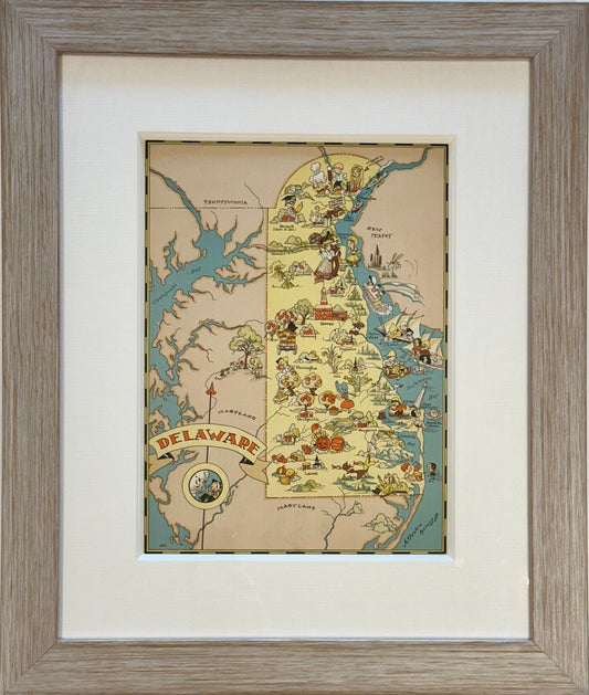 Vintage Delaware Map, 1935, framed