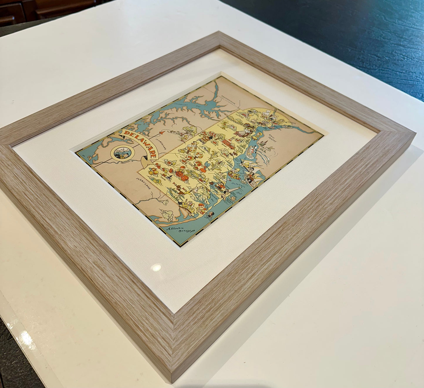 Vintage Delaware Map, 1935, framed