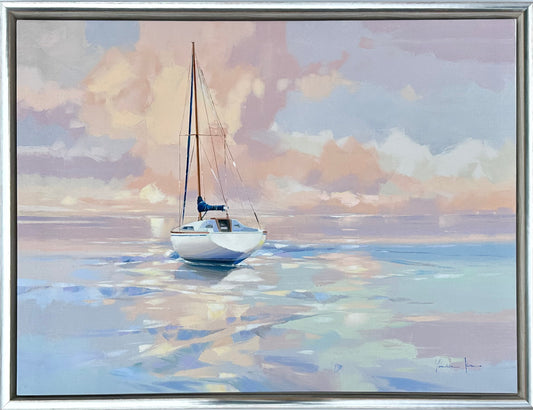 Sailboat Original Oil on Canvas by Yooshin Kim, Framed