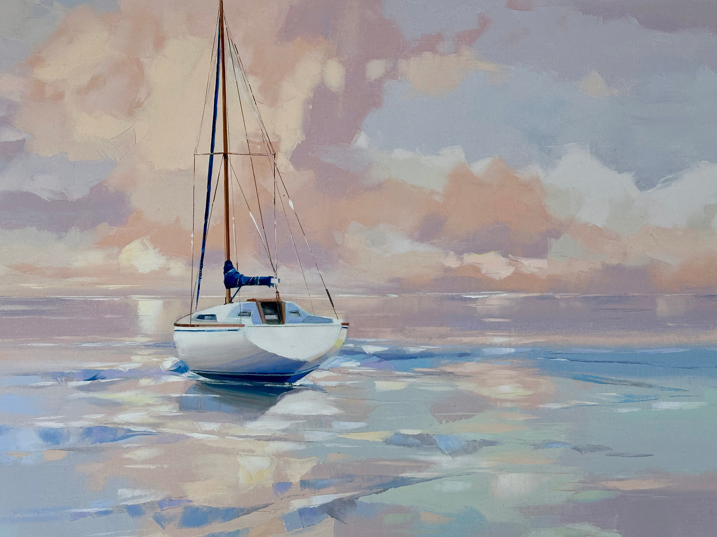 Sailboat Original Oil on Canvas by Yooshin Kim, Framed