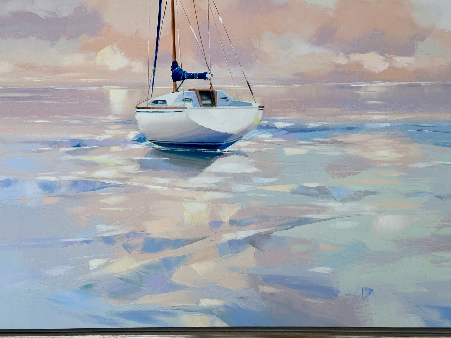 Sailboat Original Oil on Canvas by Yooshin Kim, Framed