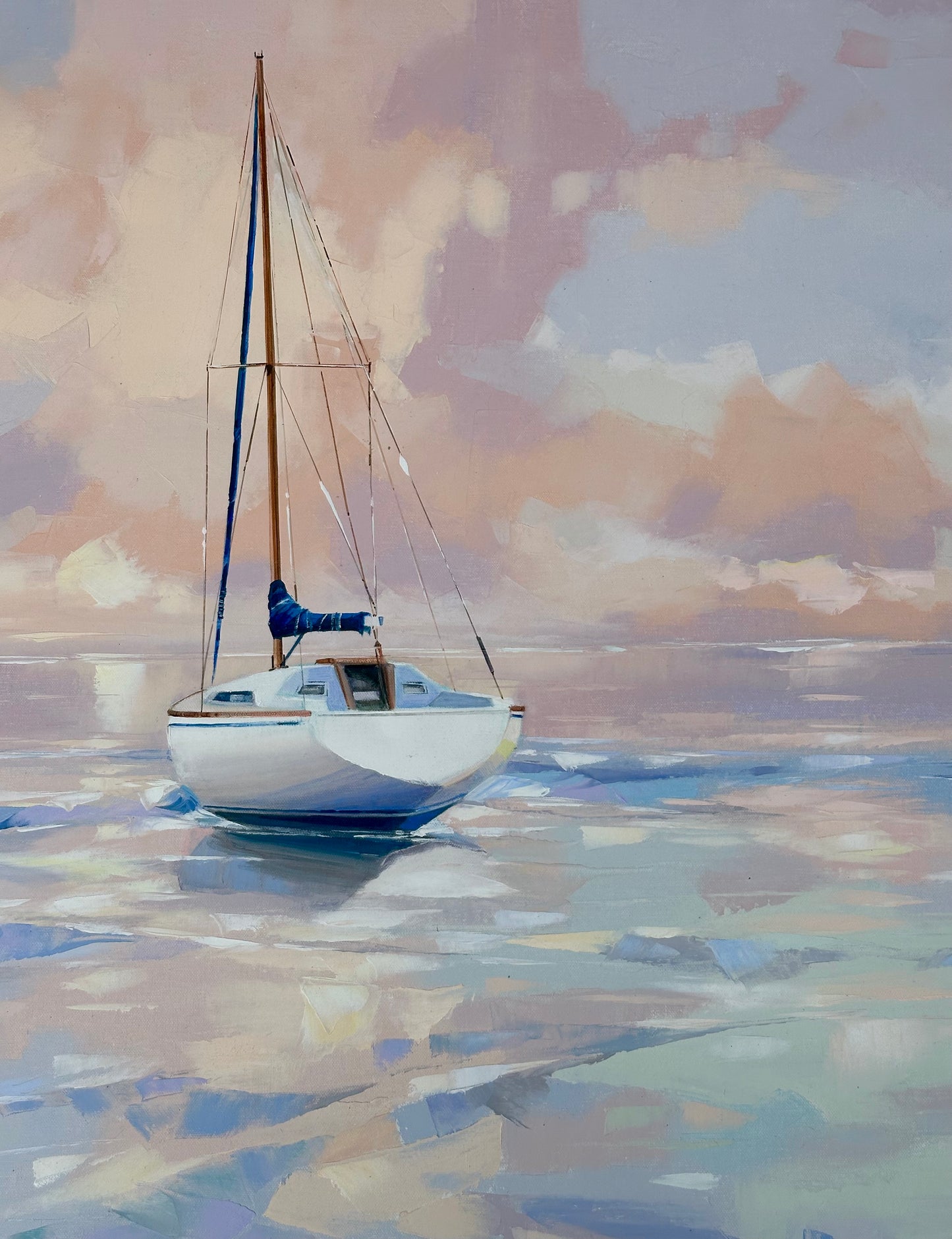 Sailboat Original Oil on Canvas by Yooshin Kim, Framed