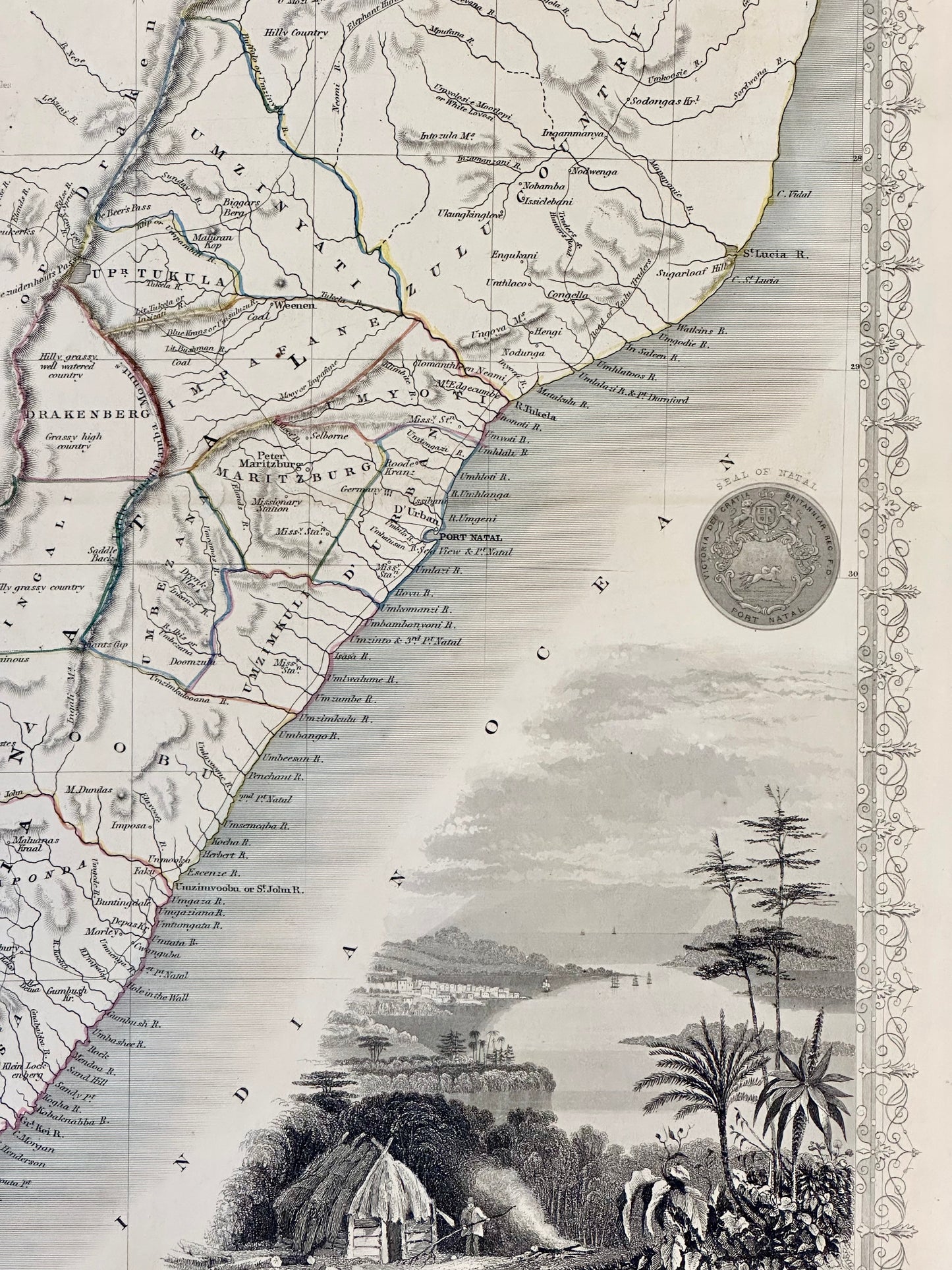 South Africa: Natal & Kaffra by Tallis, circa 1853