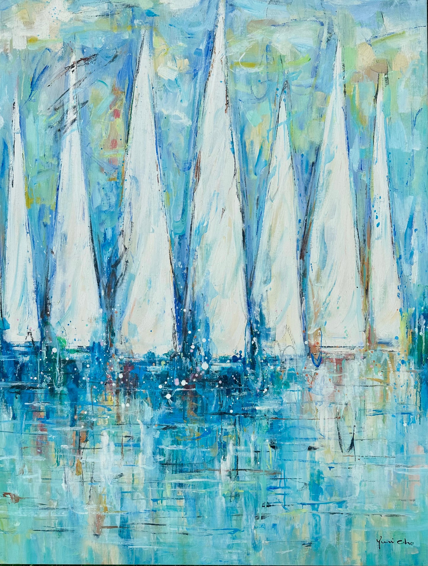 Abstract Sailboats, Original Oil Painting on Canvas, Unframed