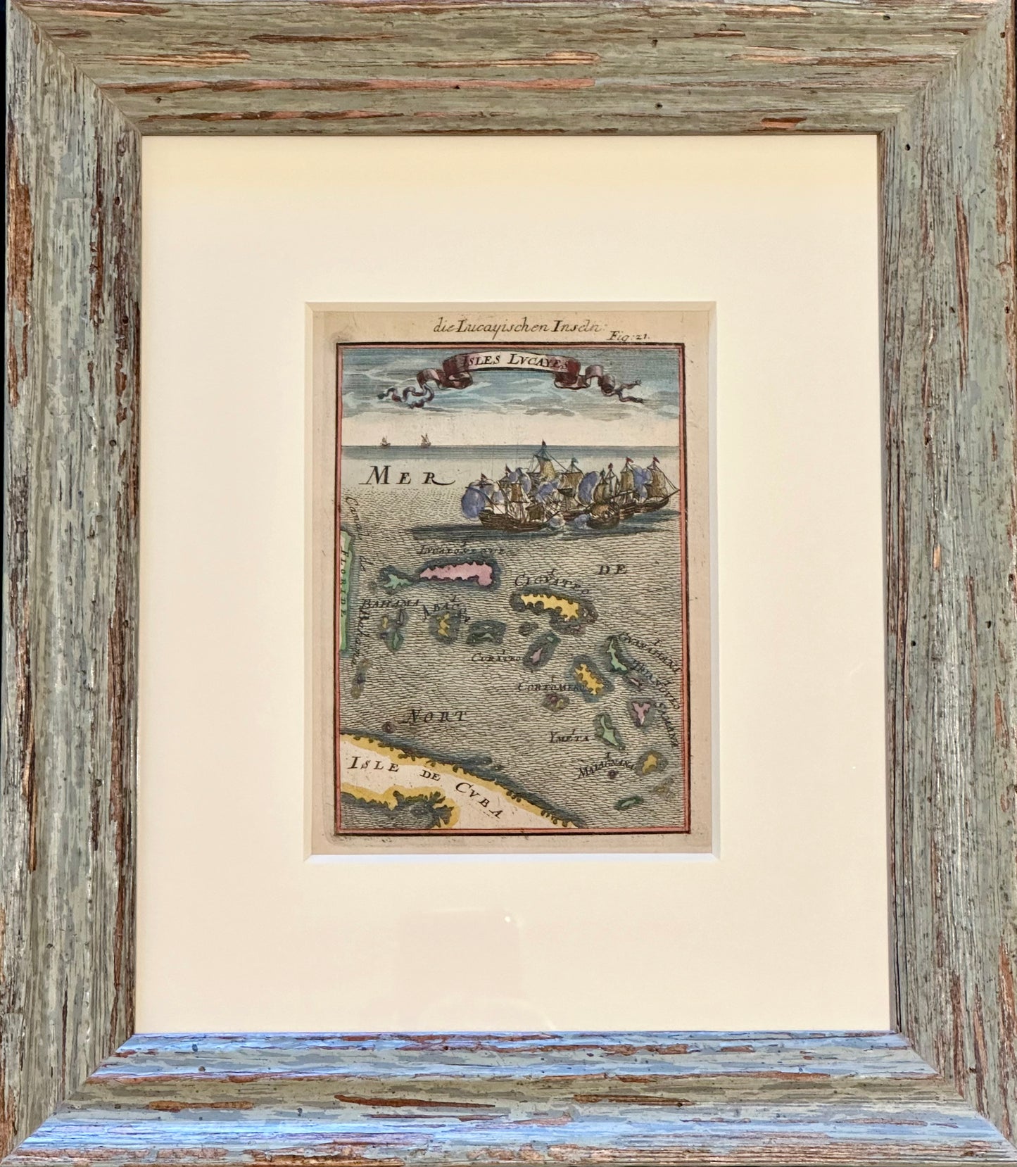 1684 Bahamas Chart by Mallet, Framed