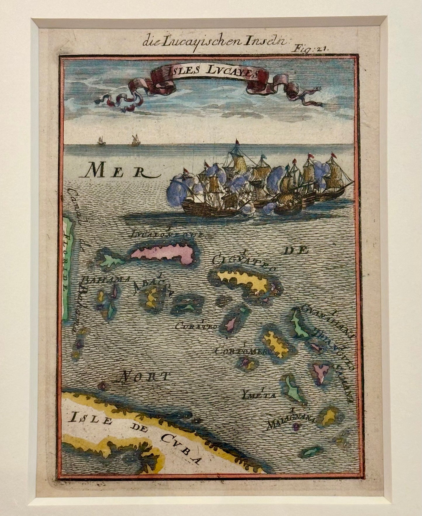 1684 Bahamas Chart by Mallet, Framed